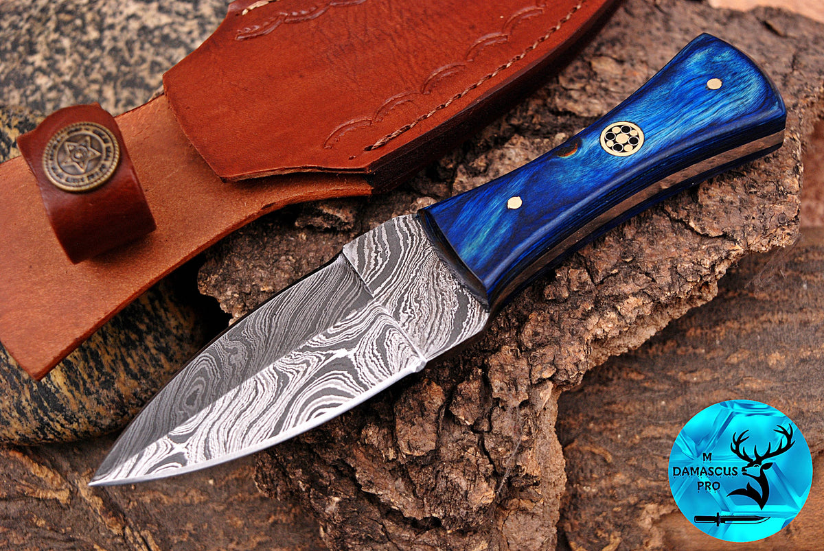 CUSTOM HANDMADE FORGED DAMASCUS STEEL BOOT KNIFE THROWING HUNTING KNIFE EDC WOOD HANDLE 1705