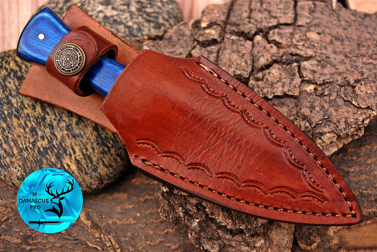 CUSTOM HANDMADE FORGED DAMASCUS STEEL BOOT KNIFE THROWING HUNTING KNIFE EDC WOOD HANDLE 1705