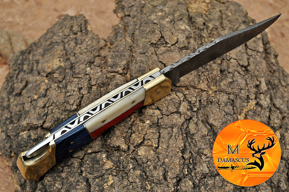 CUSTOM MADE POCKET KNIFE / HAND FORGED DAMASCUS STEEL FOLDING BLADE KNIFE / WOOD HANDLE