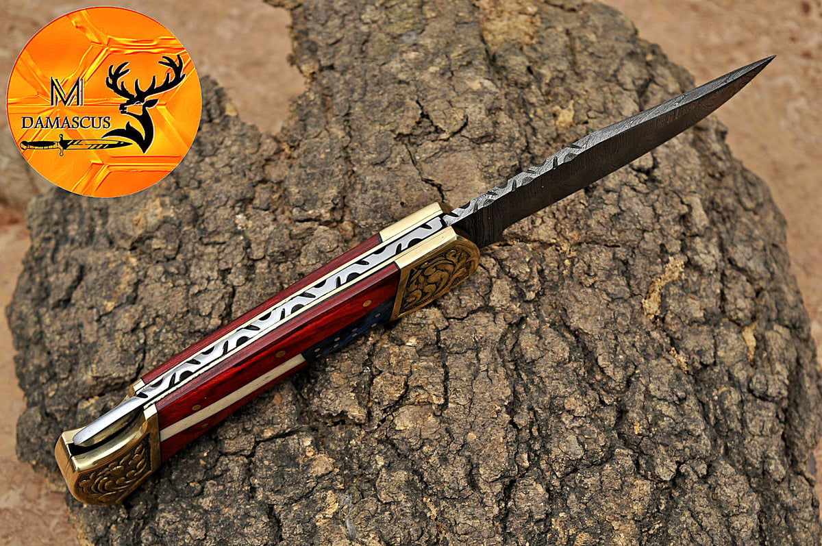 CUSTOM MADE POCKET KNIFE / HAND FORGED DAMASCUS STEEL FOLDING BLADE KNIFE / WOOD HANDLE