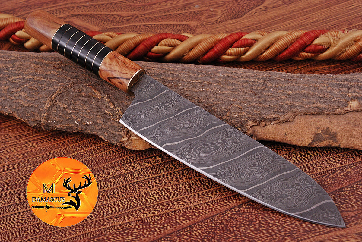 Chef Knife Custom Made Hand Forged Damascus Steel Santoku Kitchen Knife With Wood & Resin Handle