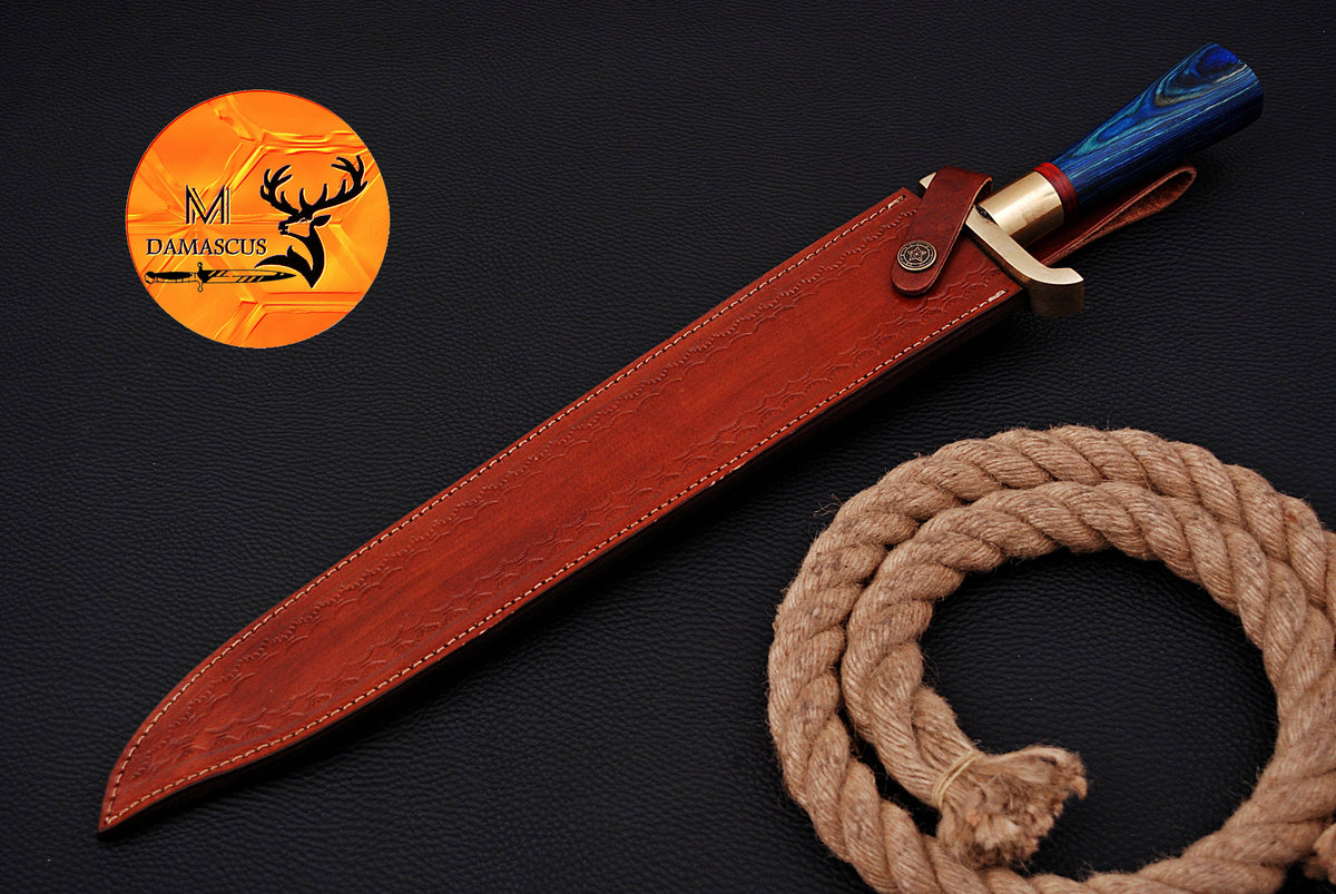 19" INCHES CUSTOM HANDMADE FORGED DAMASCUS STEEL VIKING SWORD WITH WOOD & BRASS GUARD HANDLE 1704
