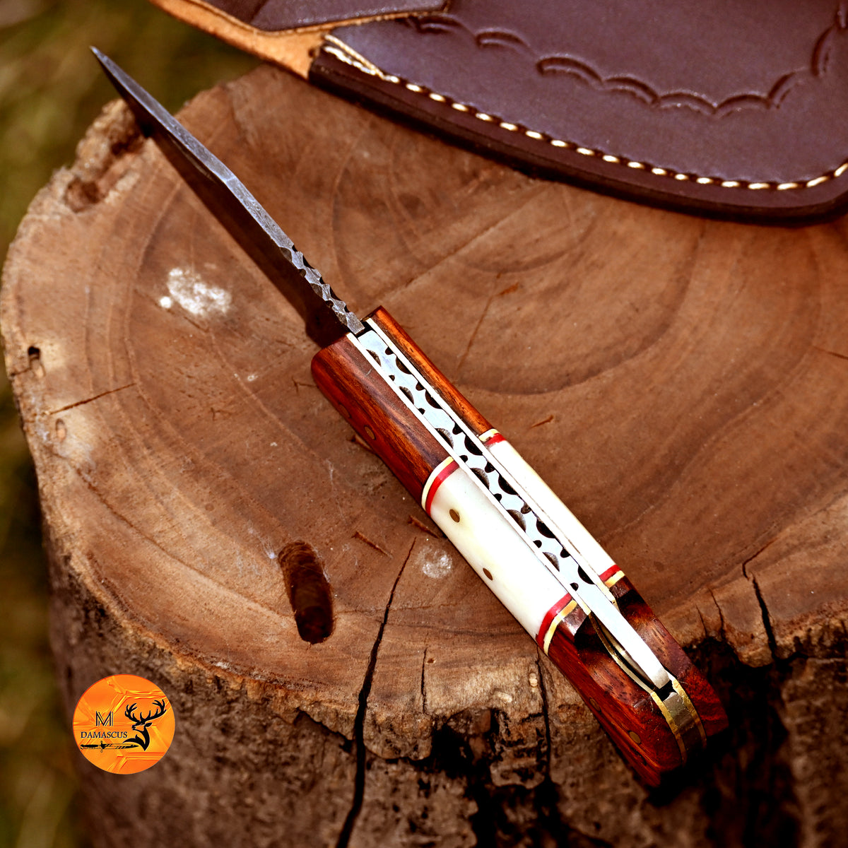 CUSTOM MADE POCKET KNIFE / HAND FORGED DAMASCUS STEEL FOLDING BLADE KNIFE / WOOD HANDLE 2720