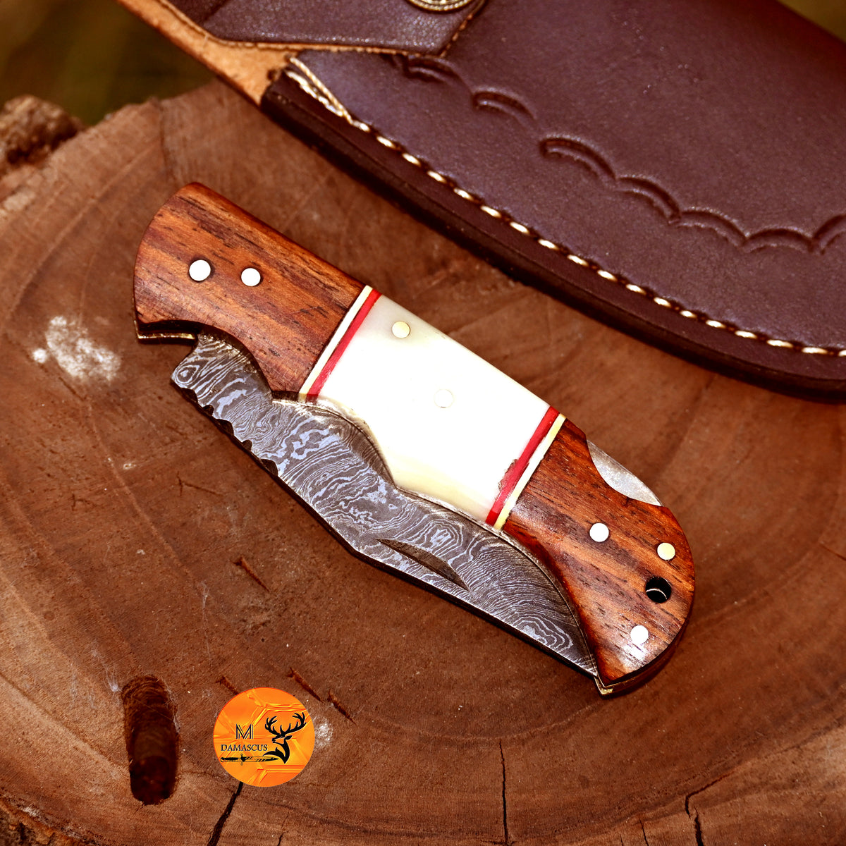 CUSTOM MADE POCKET KNIFE / HAND FORGED DAMASCUS STEEL FOLDING BLADE KNIFE / WOOD HANDLE 2720