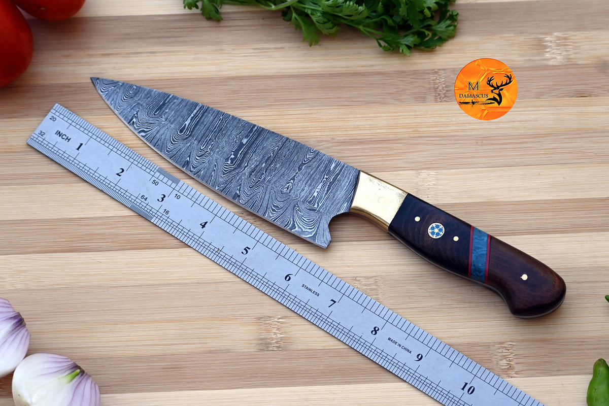Chef Knife Custom Made Hand Forged Damascus Steel Steak Knife Kitchen Knife With Wood And Brass Bolster Handle
