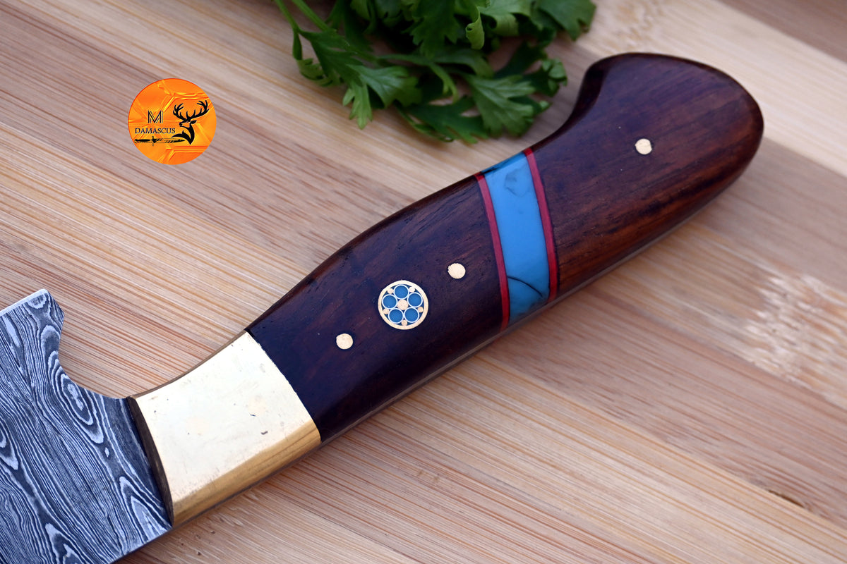 Chef Knife Custom Made Hand Forged Damascus Steel Steak Knife Kitchen Knife With Wood And Brass Bolster Handle