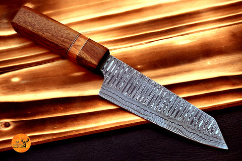 Chef Knife Custom Made Hand Forged Damascus Steel Utility Kitchen Knife With Wood Handle 2735