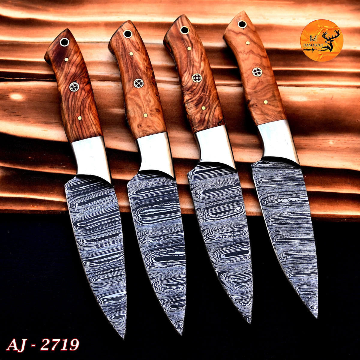 CUSTOM HANDMADE FORGED DAMASCUS STEEL STEAK KNIFE SET CHEF KNIFE SET KITCHEN KNIVES SET 2719