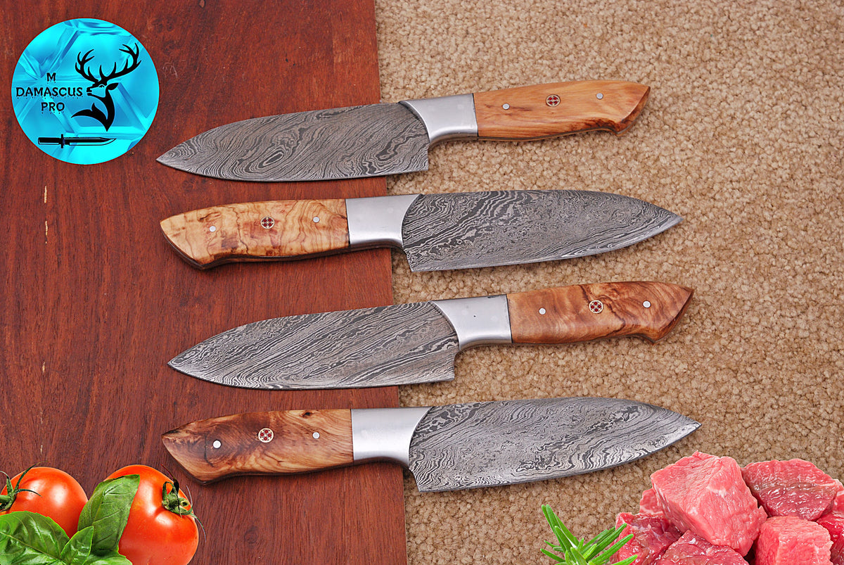 CUSTOM HANDMADE FORGED DAMASCUS STEEL STEAK KNIFE SET CHEF KNIFE SET KITCHEN KNIVES SET WITH WOOD HANDLE 1404