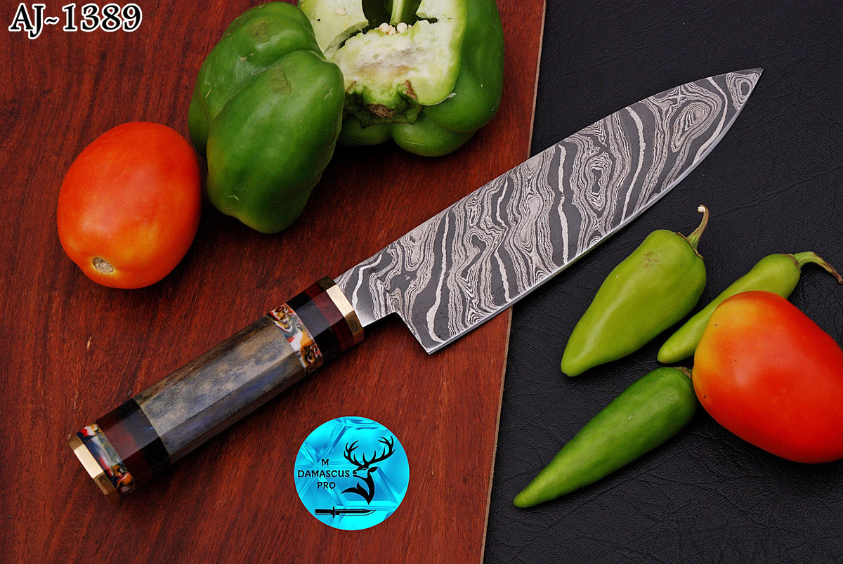 Chef Knife Custom Made Hand Forged Damascus Steel Utility Kitchen Knife With Camel Bone Handle 1389