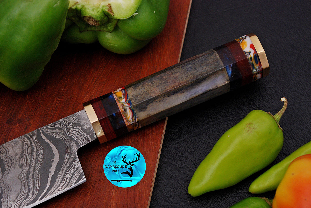 Chef Knife Custom Made Hand Forged Damascus Steel Utility Kitchen Knife With Camel Bone Handle 1389