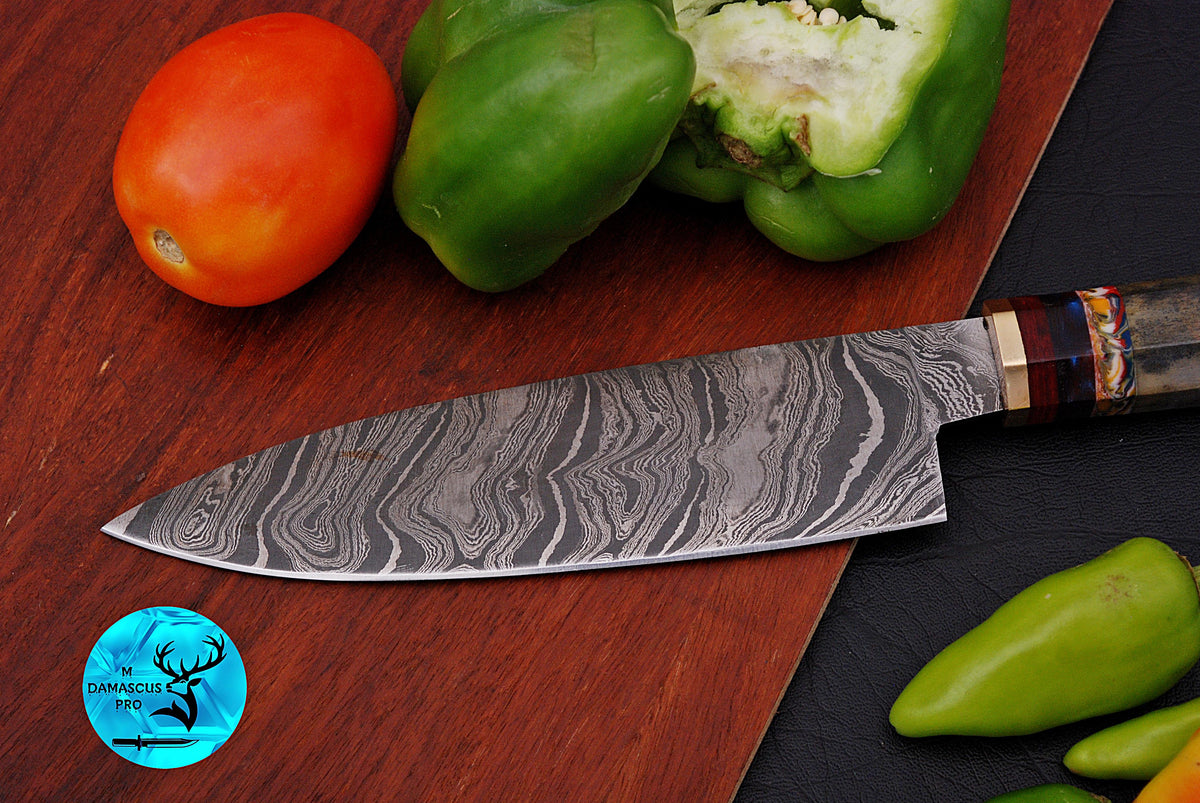 Chef Knife Custom Made Hand Forged Damascus Steel Utility Kitchen Knife With Camel Bone Handle 1389