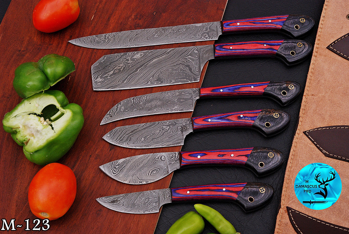CUSTOM MADE CHEF KNIFE SET HAND FORGED DAMASCUS STEEL KITCHEN KNIVES SET WITH WOOD HANDLE