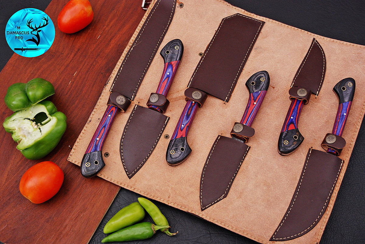 CUSTOM MADE CHEF KNIFE SET HAND FORGED DAMASCUS STEEL KITCHEN KNIVES SET WITH WOOD HANDLE