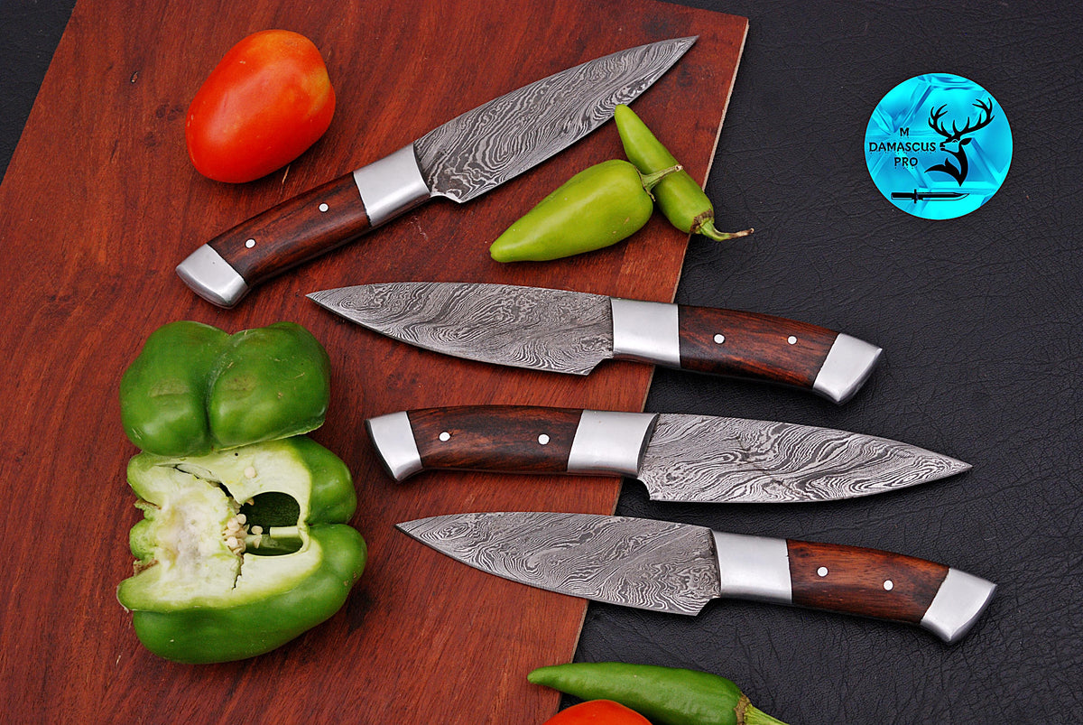 CUSTOM HANDMADE FORGED DAMASCUS STEEL STEAK KNIFE SET CHEF KNIFE SET KITCHEN KNIVES SET WITH WOOD HANDLE 1627