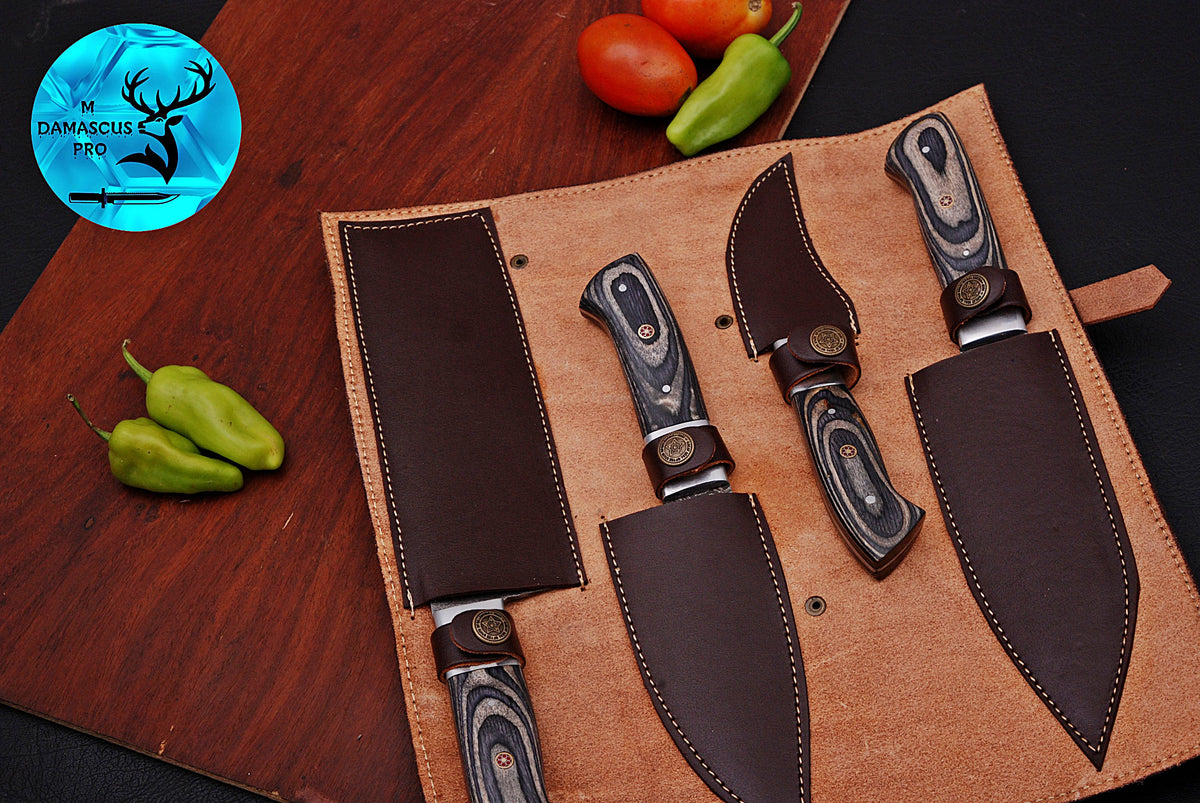 CUSTOM MADE CHEF KNIFE SET HAND FORGED DAMASCUS STEEL KITCHEN KNIVES SET WITH WOOD HANDLE 990