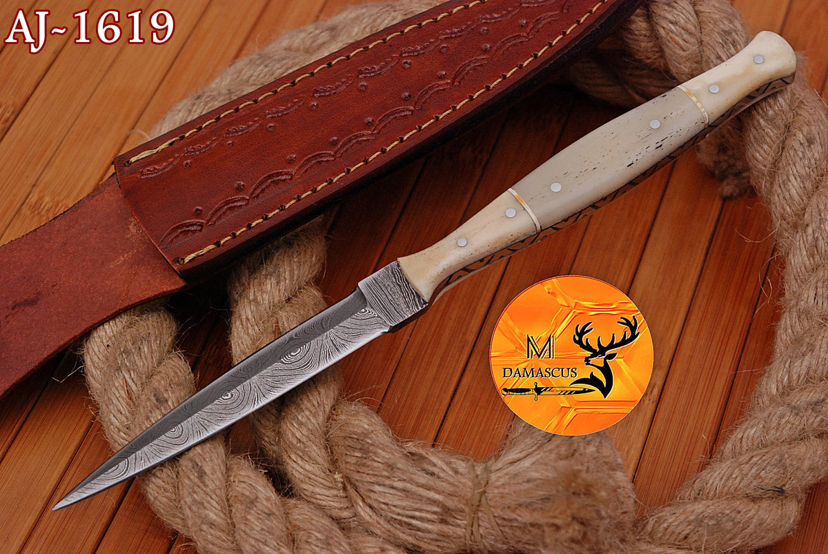 CUSTOM HANDMADE FORGED DAMASCUS STEEL BOOT KNIFE THROWING DAGGER HUNTING KNIFE EDC 1619