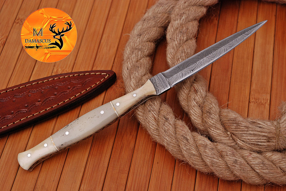 CUSTOM HANDMADE FORGED DAMASCUS STEEL BOOT KNIFE THROWING DAGGER HUNTING KNIFE EDC 1619