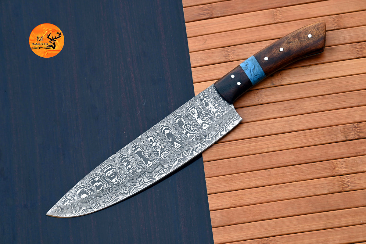 Chef Knife Custom Made Hand Forged Damascus Steel Utility Kitchen Knife With Wood Handle