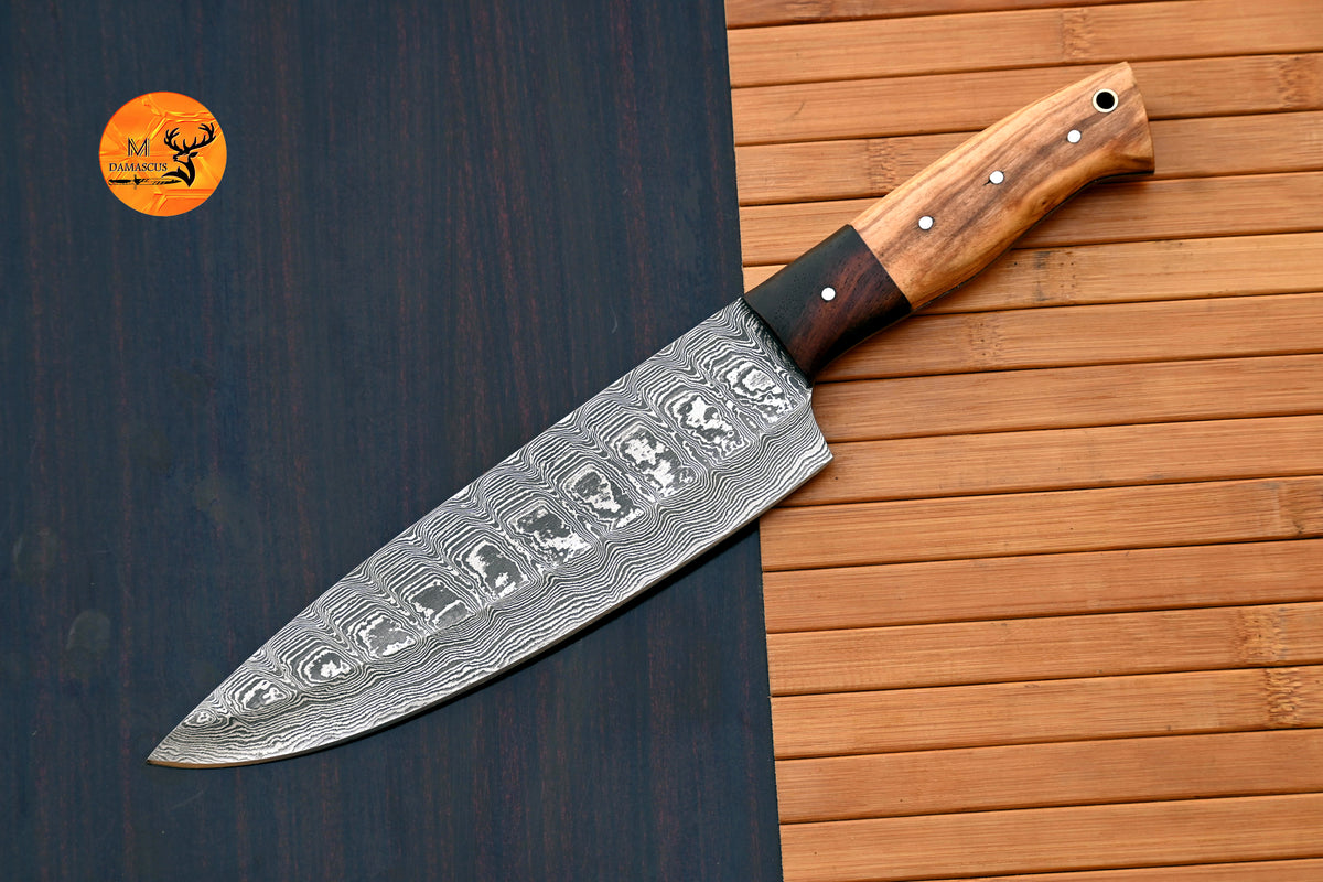 Chef Knife Custom Made Hand Forged Damascus Steel Utility Kitchen Knife With Wood Handle 2071