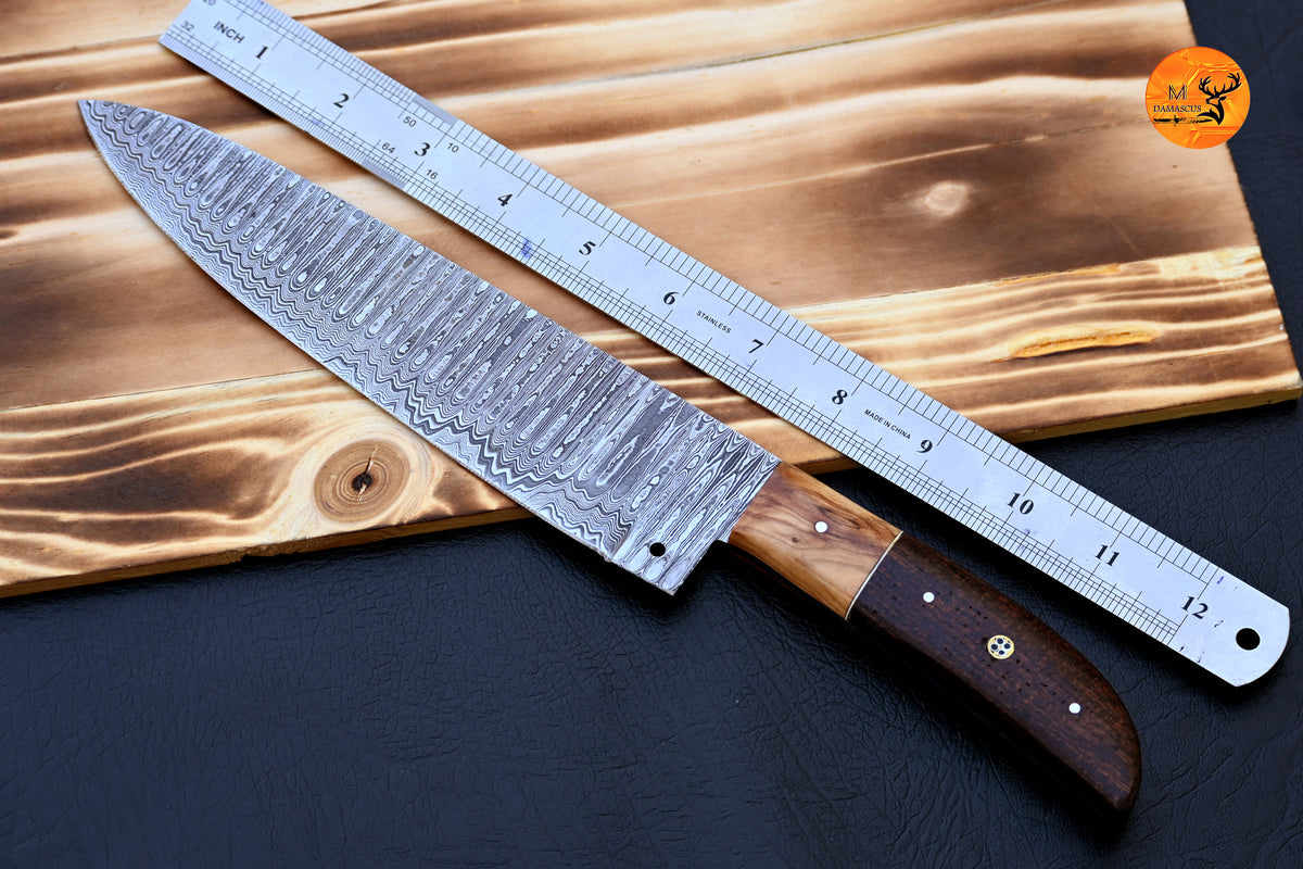 Chef Knife Custom Made Hand Forged Damascus Steel Utility Kitchen Knife With Micarta Handle 2562