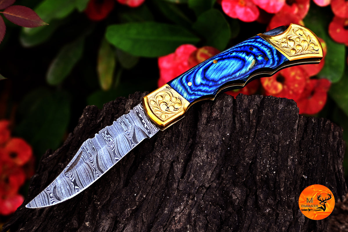CUSTOM MADE POCKET KNIFE HAND FORGED DAMASCUS STEEL FOLDING BLADE KNIFE