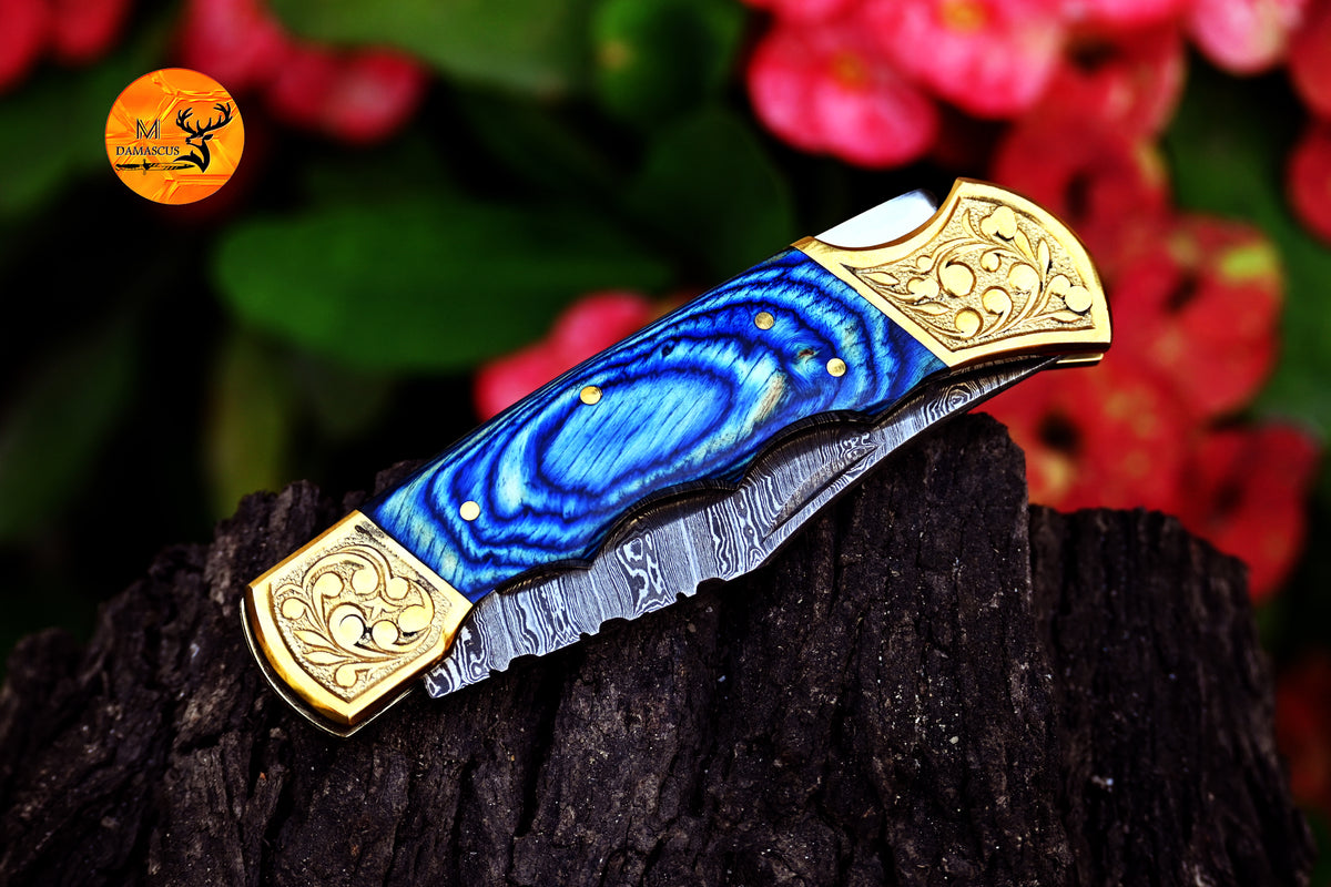 CUSTOM MADE POCKET KNIFE HAND FORGED DAMASCUS STEEL FOLDING BLADE KNIFE