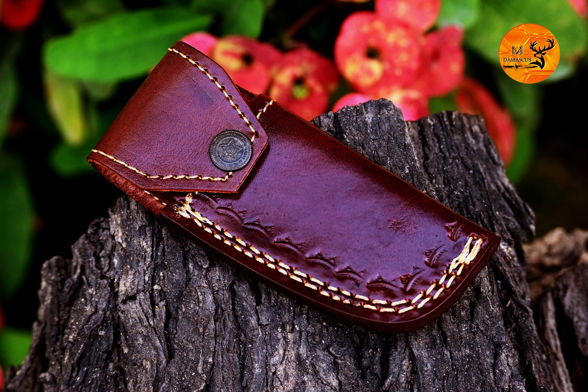 CUSTOM MADE POCKET KNIFE / HAND FORGED DAMASCUS STEEL FOLDING BLADE KNIFE / WOOD HANDLE