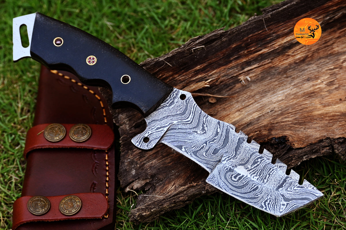 CUSTOM HANDMADE FORGED DAMASCUS STEEL TANTO TRACKER KNIFE HUNTING BOWIE KNIFE SURVIVAL EDC 1917