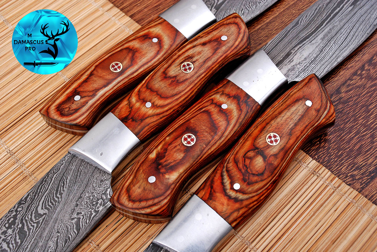 CUSTOM HANDMADE FORGED DAMASCUS STEEL STEAK KNIFE SET CHEF KNIFE SET KITCHEN KNIVES SET WITH WOOD HANDLE 1395
