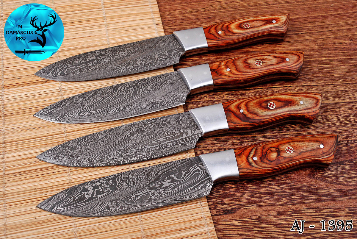 CUSTOM HANDMADE FORGED DAMASCUS STEEL STEAK KNIFE SET CHEF KNIFE SET KITCHEN KNIVES SET WITH WOOD HANDLE 1395