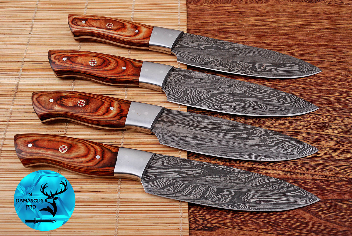 CUSTOM HANDMADE FORGED DAMASCUS STEEL STEAK KNIFE SET CHEF KNIFE SET KITCHEN KNIVES SET WITH WOOD HANDLE 1395