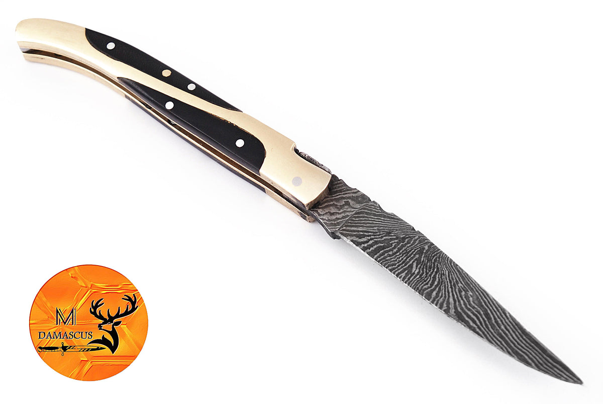 CUSTOM MADE FORGED DAMASCUS STEEL FOLDING POCKET KNIFE SKINNING HUNTING SURVIVAL EVERYDAY CARRY KNIFE 1263