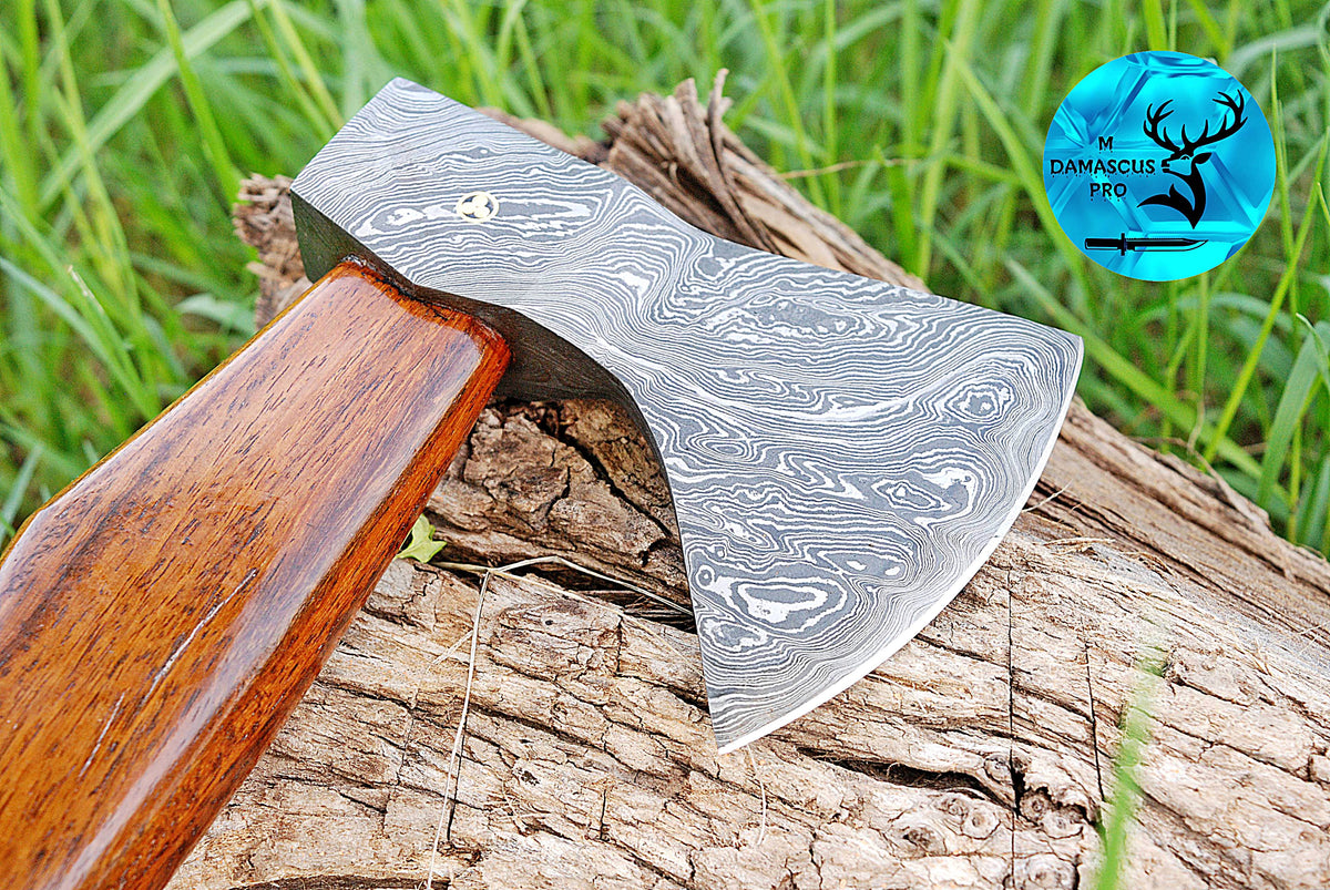 CUSTOM HANDMADE FORGED DAMASCUS STEEL AXE HATCHETS TOMAHAWK VIKING THROWING WOOD HANDLE WITH LEATHER SHEATH 1169