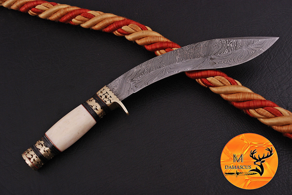 CUSTOM HANDMADE FORGED DAMASCUS STEEL KUKRI KNIFE HUNTING BOWIE KNIFE SURVIVAL EDC 1318