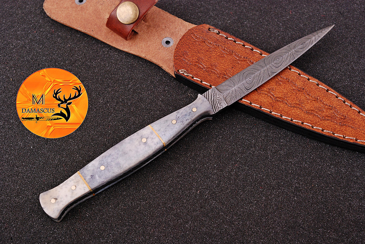 CUSTOM HANDMADE FORGED DAMASCUS STEEL BOOT KNIFE THROWIG HUNTING KNIFE EDC 1384