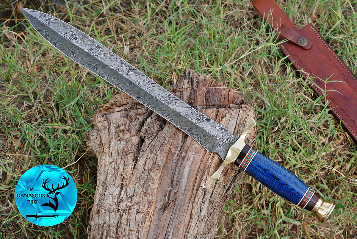 CUSTOM MADE HAND FORGED DAMASCUS STEEL VIKING SWORD DOUBLE EDGE DAGGER SWORD WITH WOOD HANDLE 1661
