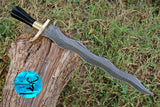 19" INCHES CUSTOM HANDMADE FORGED DAMASCUS STEEL VIKING SWORD WITH WOOD & BRASS GUARD HANDLE 1674