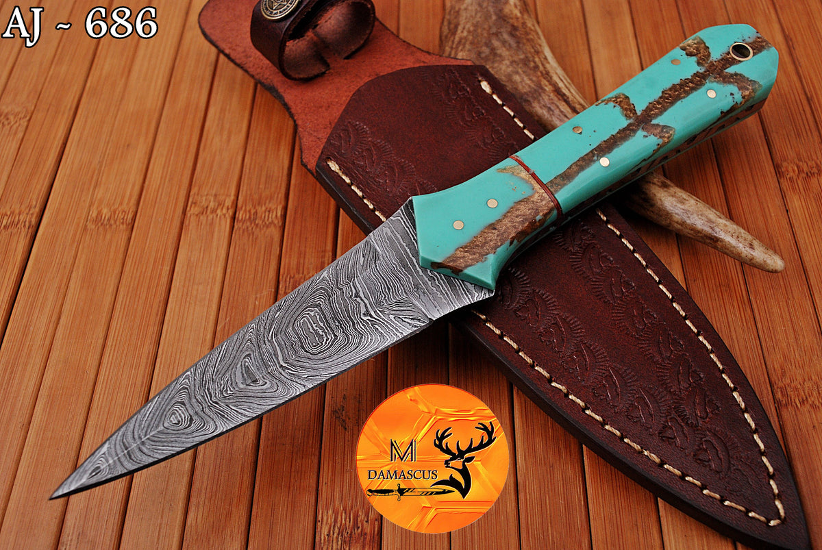CUSTOM HANDMADE FORGED DAMASCUS STEEL BOOT KNIFE THROWING DAGGER HUNTING KNIFE EDC 686