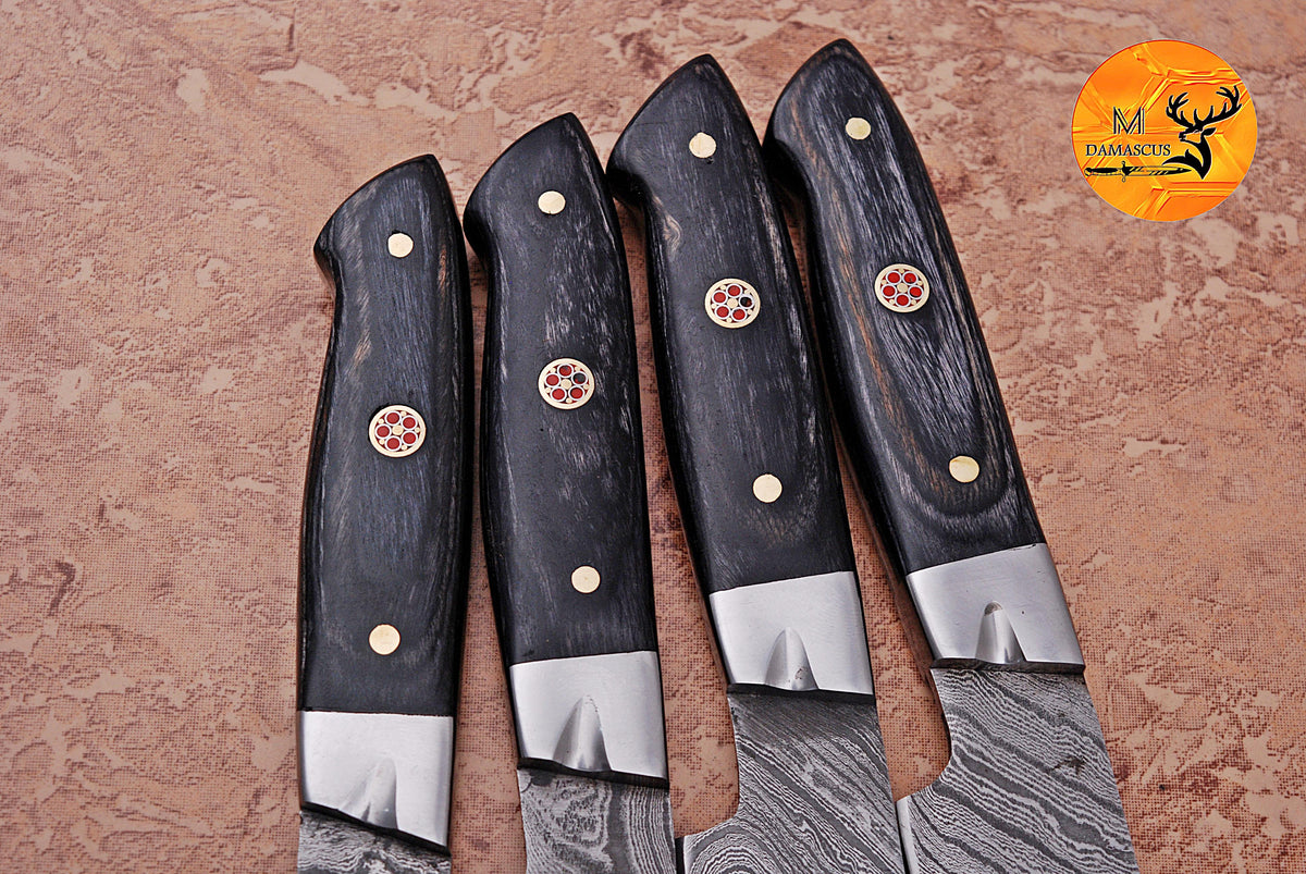 CUSTOM HANDMADE FORGED DAMASCUS STEEL STEAK KNIFE SET CHEF KNIFE SET KITCHEN KNIVES SET WITH WOOD HANDLE