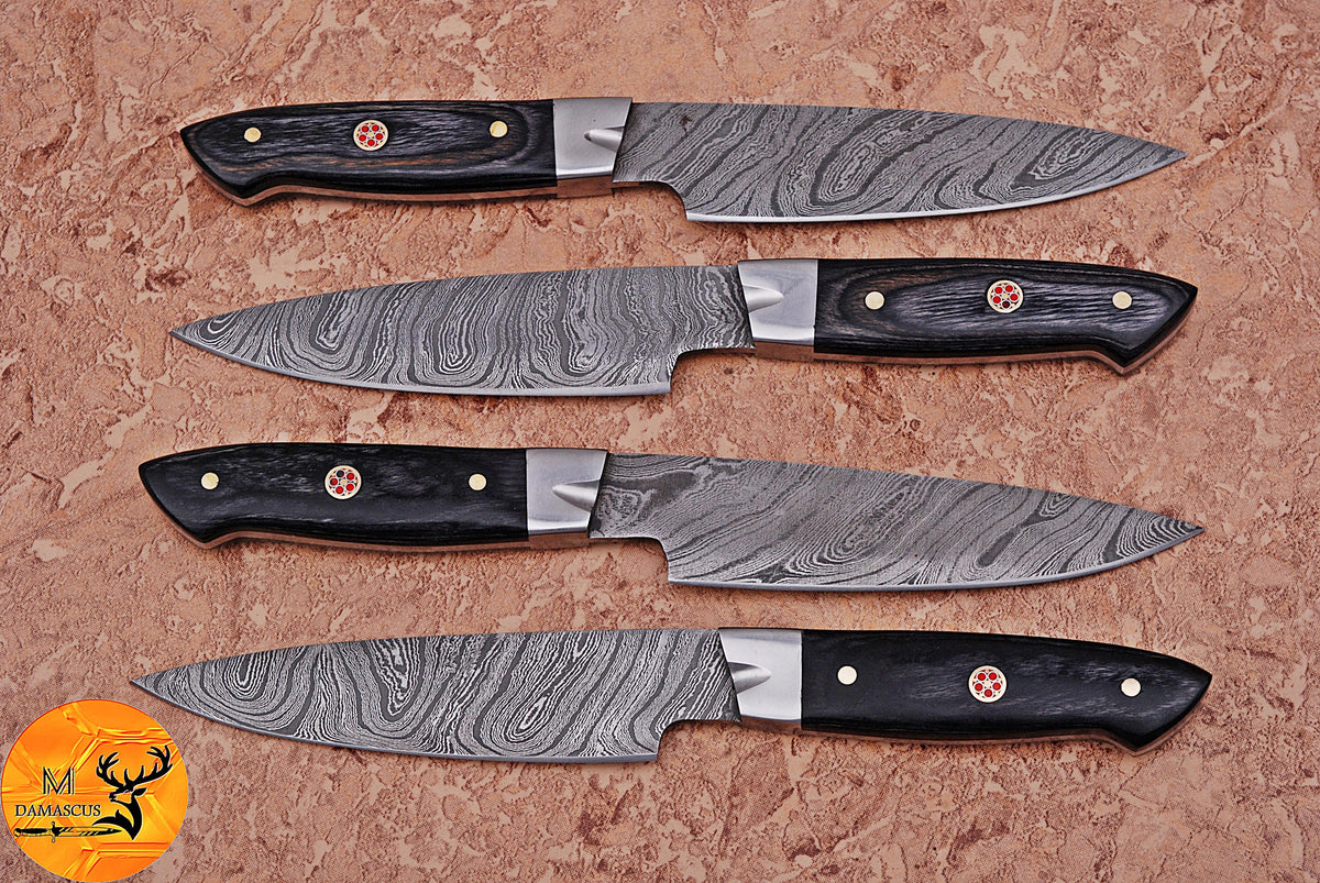 CUSTOM HANDMADE FORGED DAMASCUS STEEL STEAK KNIFE SET CHEF KNIFE SET KITCHEN KNIVES SET WITH WOOD HANDLE