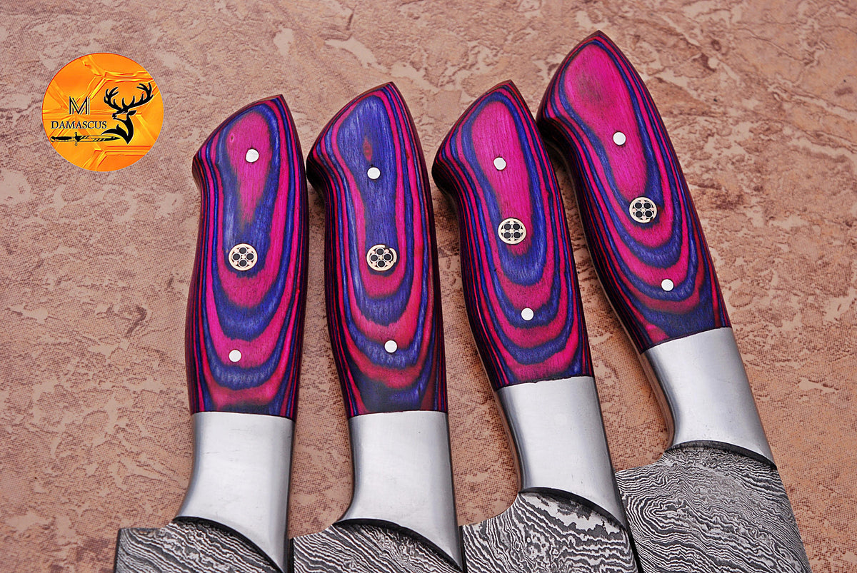 CUSTOM HANDMADE FORGED DAMASCUS STEEL STEAK KNIFE SET CHEF KNIFE SET KITCHEN KNIVES SET WITH WOOD HANDLE 1626