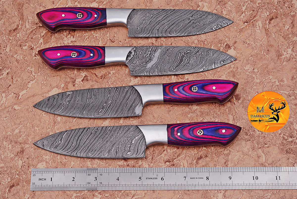 CUSTOM HANDMADE FORGED DAMASCUS STEEL STEAK KNIFE SET CHEF KNIFE SET KITCHEN KNIVES SET WITH WOOD HANDLE 1626