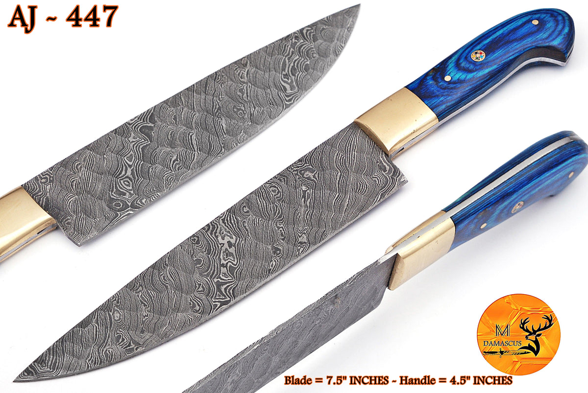 Chef Knife Custom Made Hand Forged Damascus Steel Kitchen Knife With Wood and Brass Bolster Handle
