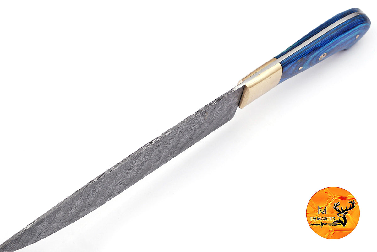 Chef Knife Custom Made Hand Forged Damascus Steel Kitchen Knife With Wood and Brass Bolster Handle