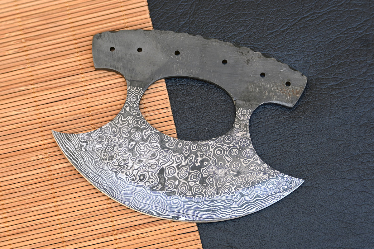 CUSTOM HANDMADE FORGED DAMASCUS STEEL BLANK BLADE ULU CHEF KNIFE PIZZA CUTTER BLANK BLADE 2516
