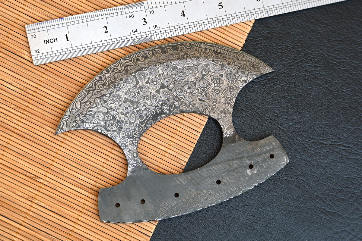 CUSTOM HANDMADE FORGED DAMASCUS STEEL BLANK BLADE ULU CHEF KNIFE PIZZA CUTTER BLANK BLADE 2516