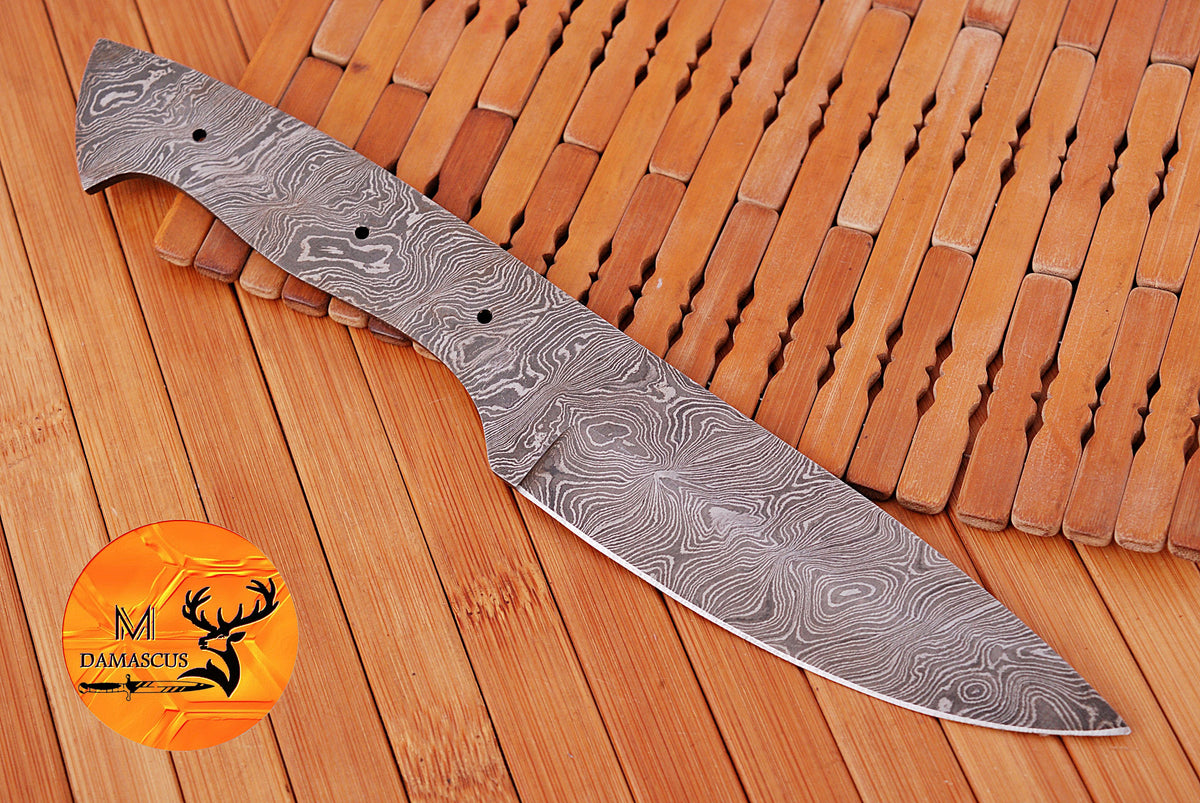 CUSTOM HANDMADE FORGED DAMASCUS STEEL BLANK BLADE SKINNING HUNTING KNIFE 1415