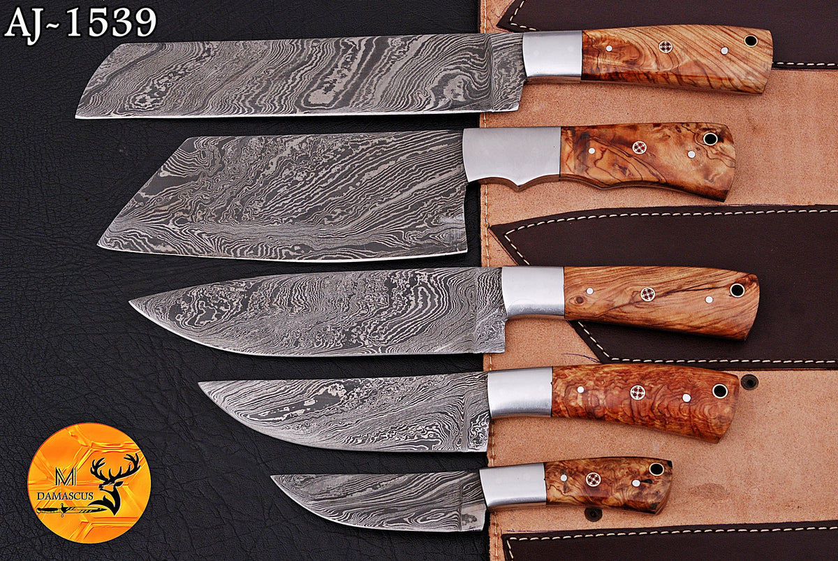 CUSTOM MADE CHEF KNIFE SET HAND FORGED DAMASCUS STEEL KITCHEN KNIVES SET WITH WOOD HANDLE 1539