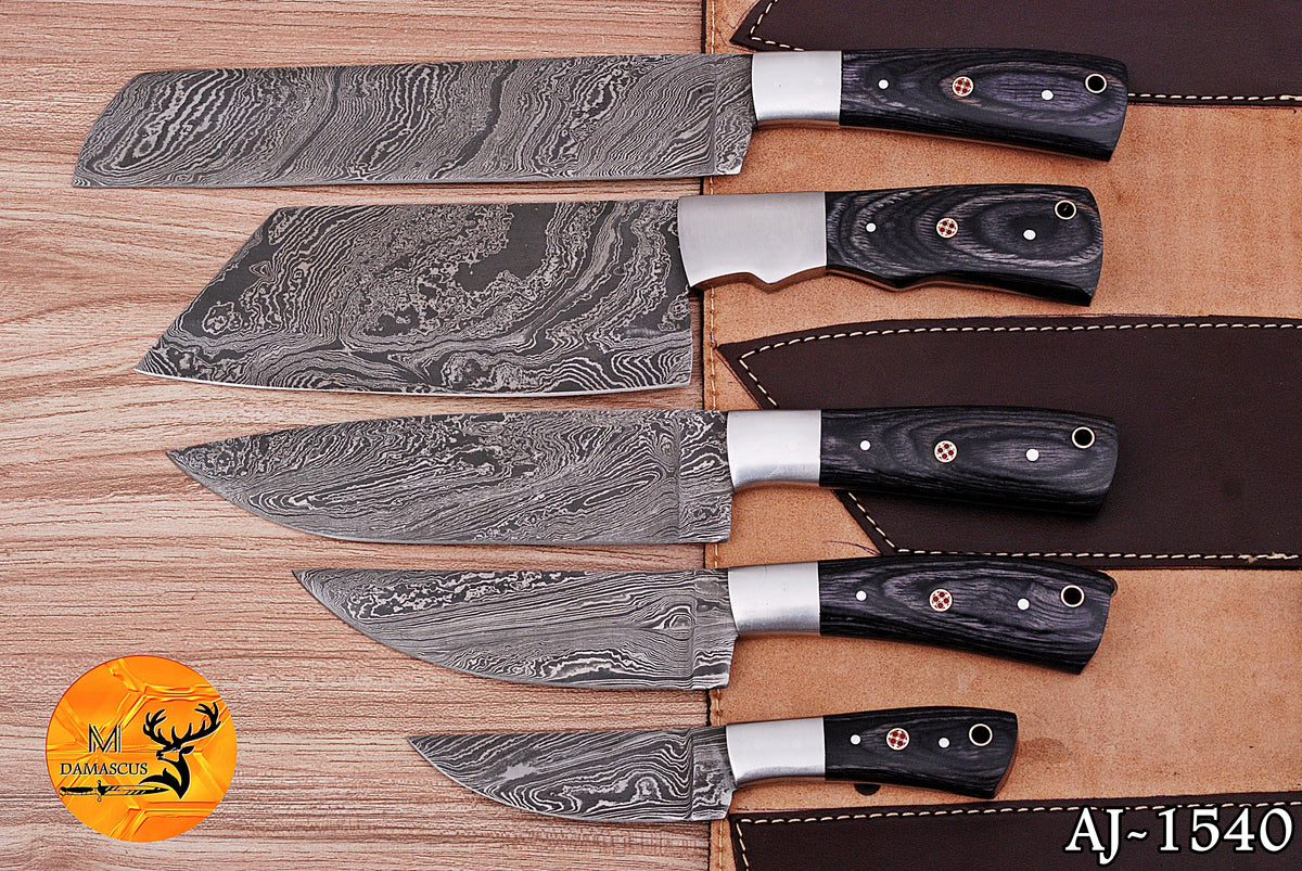CUSTOM MADE CHEF KNIFE SET HAND FORGED DAMASCUS STEEL KITCHEN KNIVES SET WITH WOOD HANDLE 1540